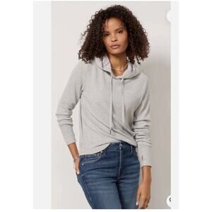 Evereve Zoey Ribbed Inset Hoodie pullover Light Gray Sz S